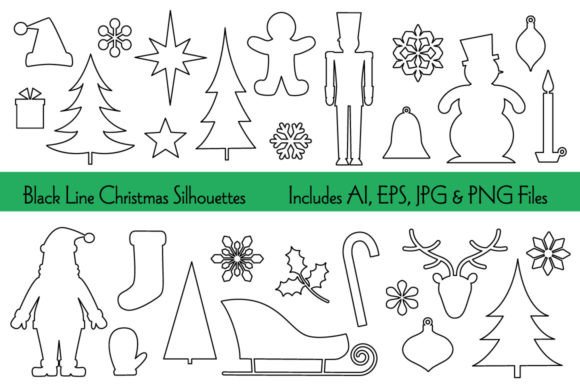 Black Line Christmas Silhouettes Illustrations