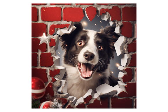 Christmas Border Collie Broken Wall 2 Illustrations