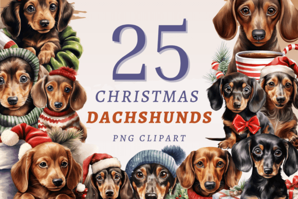 Christmas Dachshund PNG Bundle: Festive Illustrations