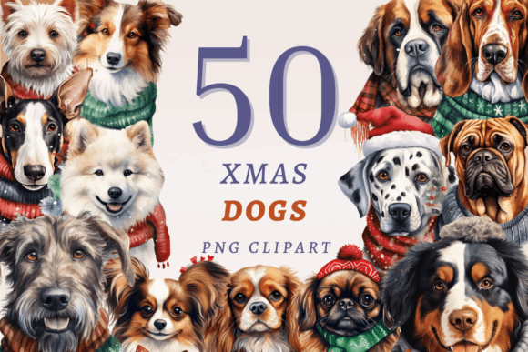 Christmas Dogs PNG Bundle: Festive Illustrations