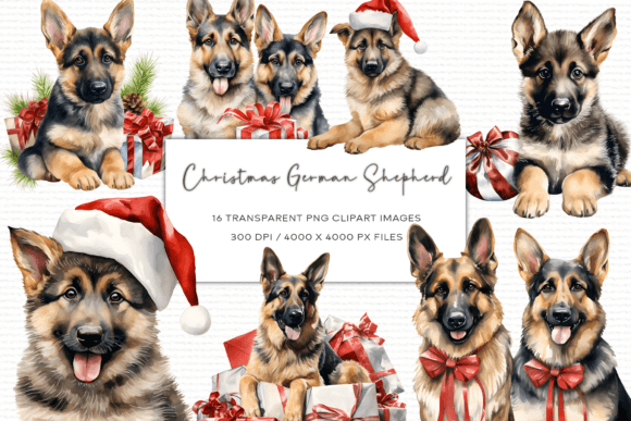 Christmas German Shepherd Clipart & Illustrations