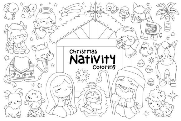 Christmas Nativity Clipart Coloring Illustrations Review