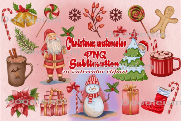 Christmas Watercolor Element Png Clipart for Illustrations