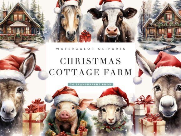 Cottage Farm Christmas Clipart Bundle: Illustrations for Branding