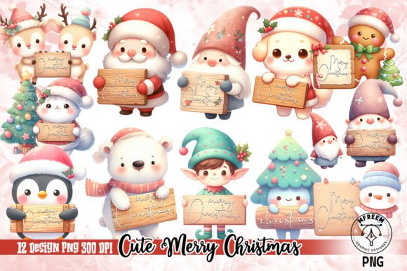 Cute Christmas Watercolor Clipart for Illustrations