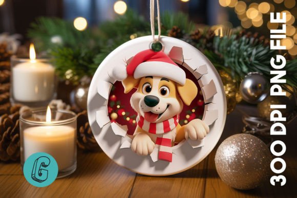 Cute Dog Christmas Ornament Front 40 Illustrations