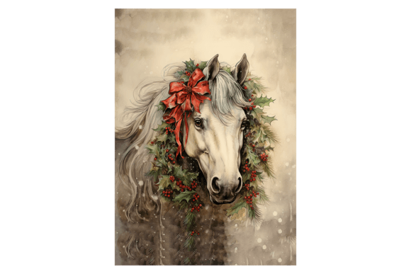 Cute Horse Christmas Card: Festive Illustrations for Branding