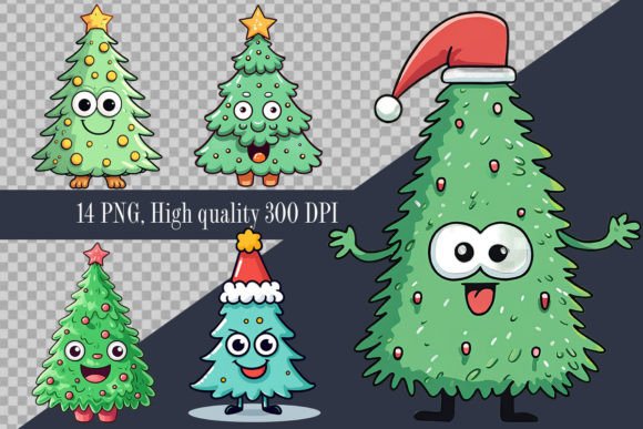 Funny Christmas Tree Clipart: Festive Illustrations