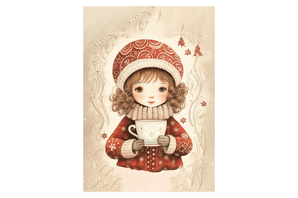 Girl Drinking Hot Drink Christmas Card Illustrations