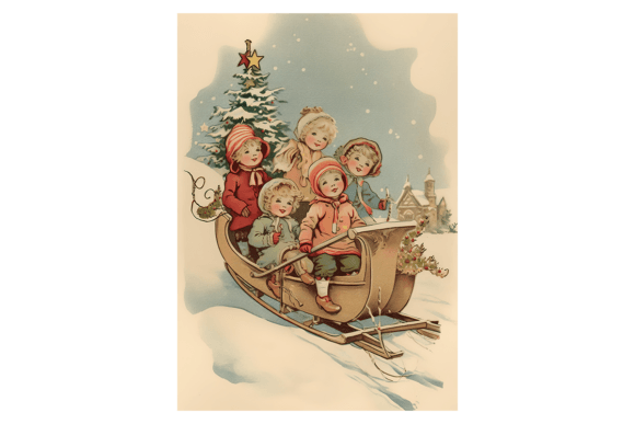 Kids Sleigh Christmas Card: Festive Illustrations
