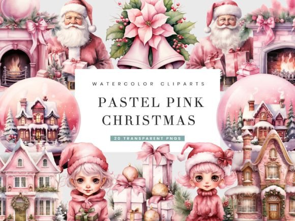 Pastel Pink Christmas Clipart Bundle Illustrations