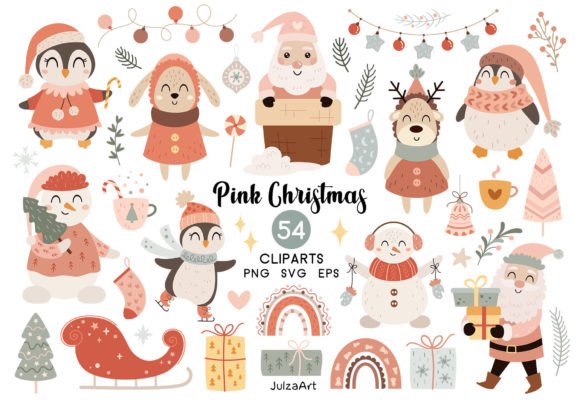 Pink Christmas Clipart: Festive Illustrations