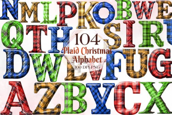 Plaid Christmas Alphabet Clipart Bundle: Festive Illustrations