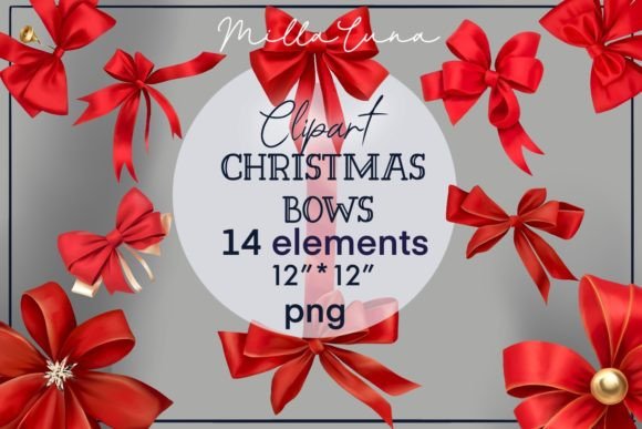 Red Christmas Bow PNG: Festive Illustrations for Crafters