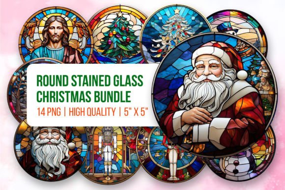 Round Christmas Stained Glass PNG Pack: Festive Illustrations