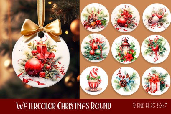 Watercolor Christmas Flowers Ornament Illustrations