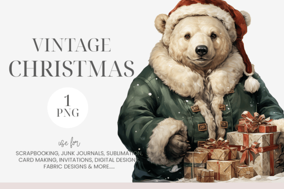 Watercolor Christmas Polar Bear Clipart for Illustrations