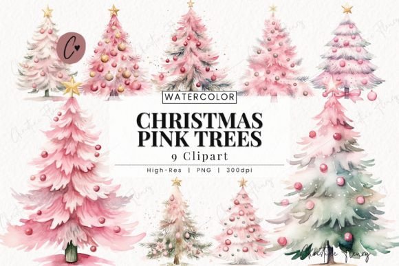 Watercolor Pink Christmas Tree Clipart Review