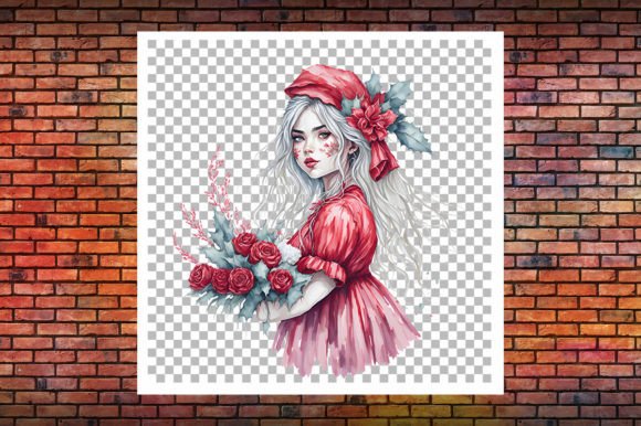 Watercolor Santa Girl Christmas Illustrations