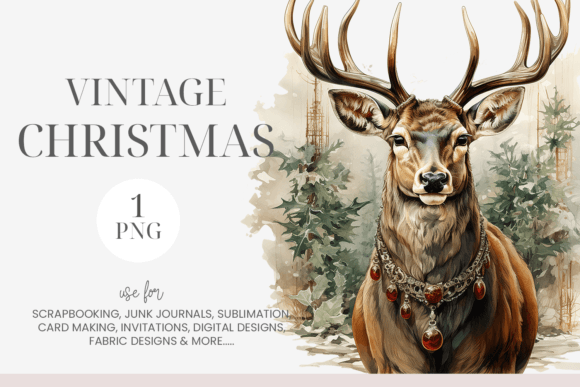 Watercolor Vintage Christmas Deer PNG Review